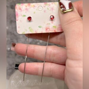 Elegant Red CZ Crystal Threader Earrings 925